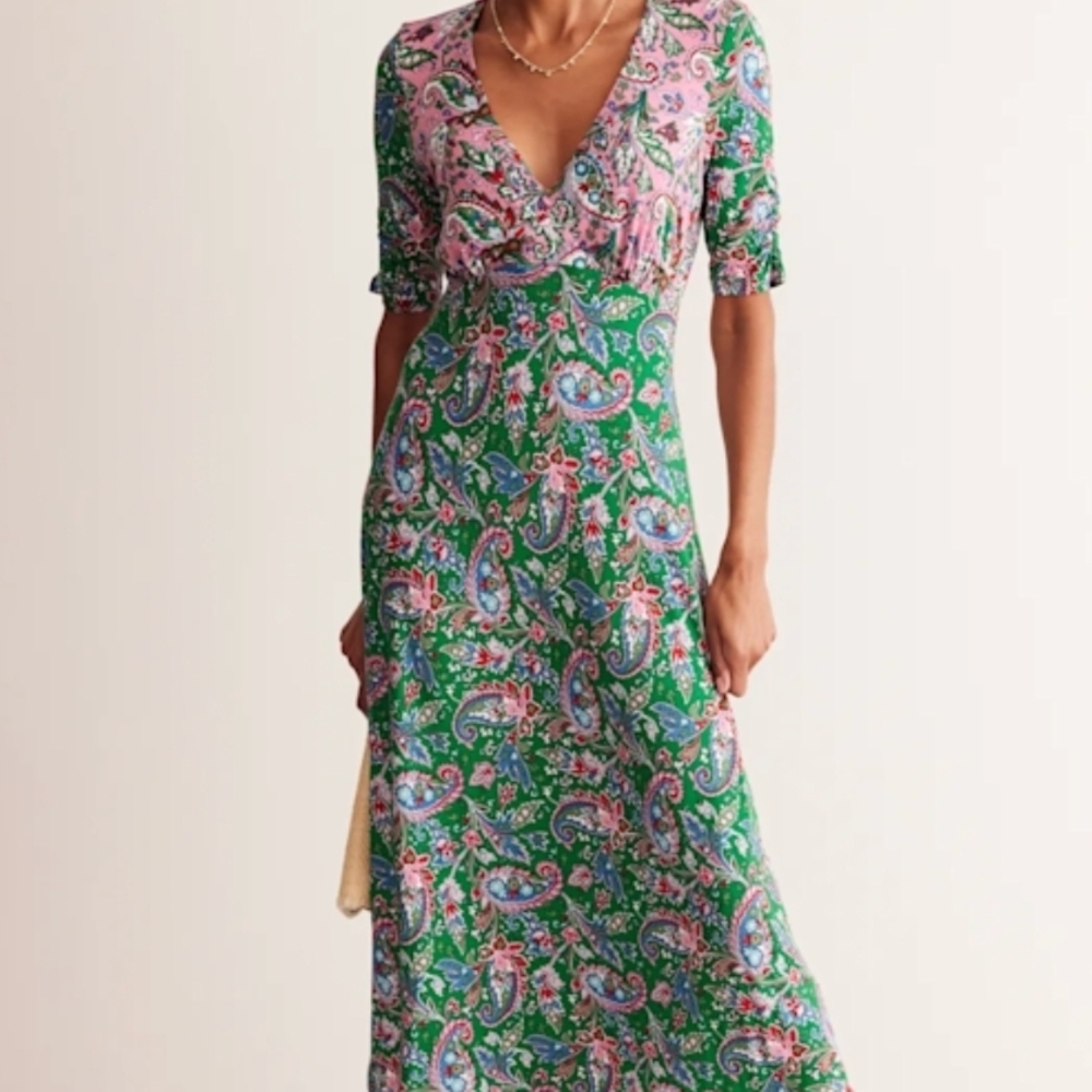 Boden Green and Pink Paisley Midi Dress